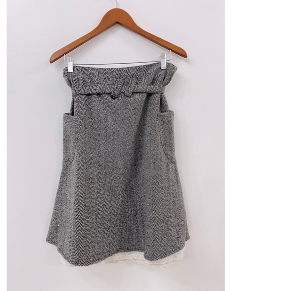 Grey Wool Skirt With Removable Peek-a-Boo Cotton Lining - S - Picture 3 of 3